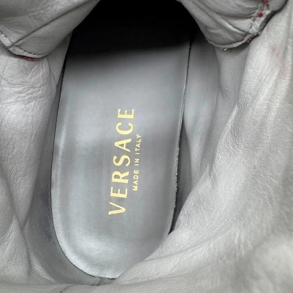 Versace Medusa Red High Top Sneakers IT 39 US 8 Leather Gold Buckle Luxury